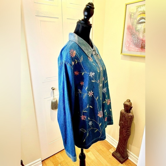 Vintage Embroidered Bobby Brooks Denim Pewter Button Front Jacket/Top w/pockets - Picture 4 of 10